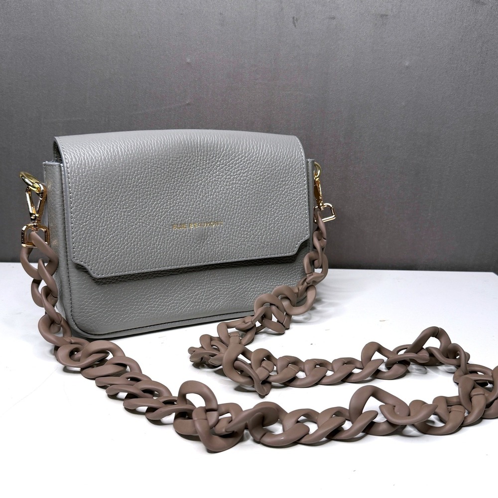 Elie Beaumont Crossbody Bag Womens S Gray Leather Italian Resin Chain Strap